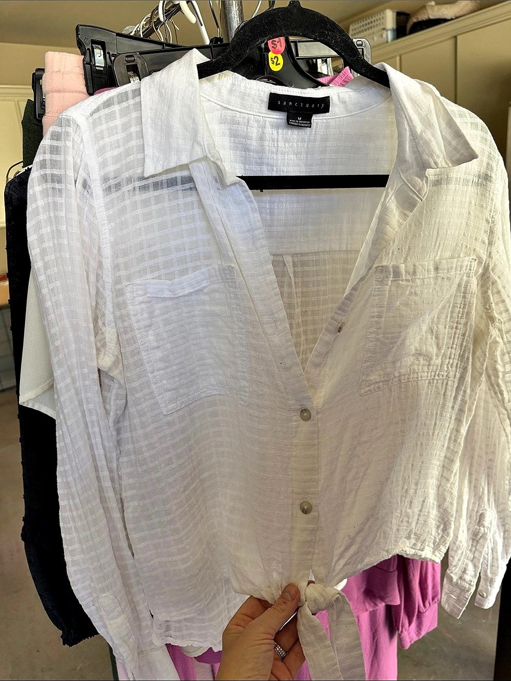 Sanctuary Juno Textured Button Front Shirt White Medium
